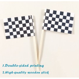JBCD Checkered Black and White Racing Toothpick Flag Mini Small Racing Car Cupcake Topper Flags (200 pcs)