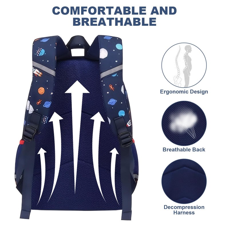 3PCS School Backpack for Boys Prints Kids Backpack Set Shoolbags