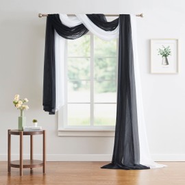 Warm Home Designs Double Window Scarves Bundle. Each White & Black Window Scarf Valance is 55" x 144". Great for Black Room Decor, as Canopy Bed Curtains or Draping Fabric. AS White & Black 144"