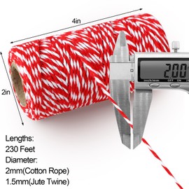 4 Rolls Christmas Twine String for Crafts Cotton String, Natural Jute Twine String Jute Rope, Green Red and White Twine Craft Twine Rope Wrapping, Gardening, Decorating(70m/Roll)