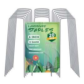 20 Pack 6 Inch Landscape Staples, Galvanized Garden Stakes, U-Shaped Weed Barrier Stakes, Garden Staples for Weed Barrier Stakes, Landscape Fabric Stakes, Soaker Hose Stakes