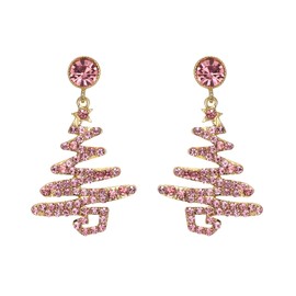 Clearine Christmas Earrings Sparkle Lightning Xmas Tree Star Rhinestone Dangle Earrings Jewellery Gift for Women Pink Gold-Tone