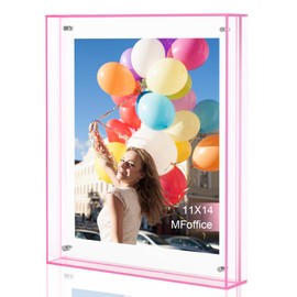 MFoffice 11x14 Picture Frames, Stunning Color Acrylic Floating Photo Frame, Use as 11x14, 10x12, 10x10, 9x12 Picture Frame, Horizontal and Vertical Formats for Tabletop Display, Pink, 1Pack