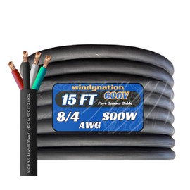 WindyNation 15 Feet 8/4 8 AWG SOOW SO Cable Cord Wire - 8 Gauge 4 Conductor 600V Portable Power Extension Cord Cable for EV Chargers, Motor Leads, Portable Lights, Battery Chargers, and Machinery