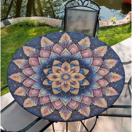 COTAIL - Mantel redondo con borde elástico, mantel impermeable de 36 a 60 pulgadas para cena, al aire última intervensión, picnic, 36 pulgadas, mandala