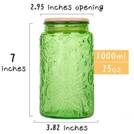 Custde Glass Storage Jars With Airtight Lid, 35oz Canister For Kitchen Counter with Bamboo Lid, brown sugar, candy, coffee, cookie, salt, tea,pantry cute Jar (Green, 35 fl oz)
