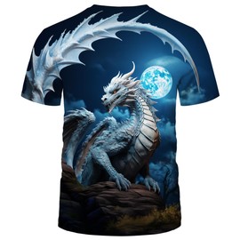 WHNBCW Traditional Chinese Dragon T-Shirt Funny Anime Graphic Tee Shirt,Blue,XL