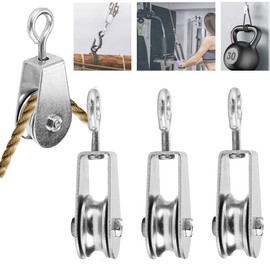 3 Pcs Stainless Steel Pulley Wheel, Heavy Duty Single Pulley, M25 Pulley Block, 360 Degrees Swivel Pulley, Load Capacity 30kg, Pulley System, Stainless Steel Rope Pulley, for Washing Line, Gym, Crane