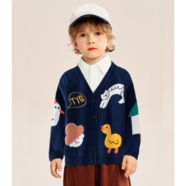 DHASIUE Cardigan for Toddler Boys Cotton Button Down V Neck Long Sleeve Boy Uniform Sweaters Bule 4 Years Blue