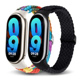 LEIXIUER 2 Pack Braided Bands for Xiaomi Smart Band 9/Smart Band 8 strap Women Men,Sport Elastic Nylon Solo Loop Adjustable Breathable Replacement Wristband for Xiaomi Mi Bands 9/8