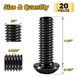 Mywish 3/8-16 x 1-1/4" 20Pcs Button Head Socket Cap Bolts Screws, 304 Stainless Steel 3/8 Bolts, Allen Drive Furniture Screws, Black Oxide & Hex Spanner