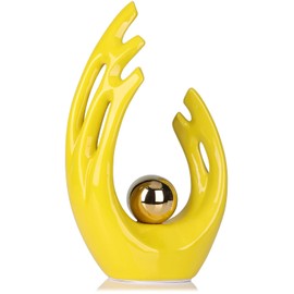 Decoración de acento de habitación estética de 12"H en oro amarillo, pieza central de mesa divertida para mueble de TV, estatua y escultura de cerámica de arte abstracto, decoración amarilla para sala