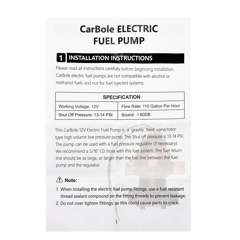 CarBole 110GPH, 12V DC, 13-14 PSI Electric Fuel Transfer Pump