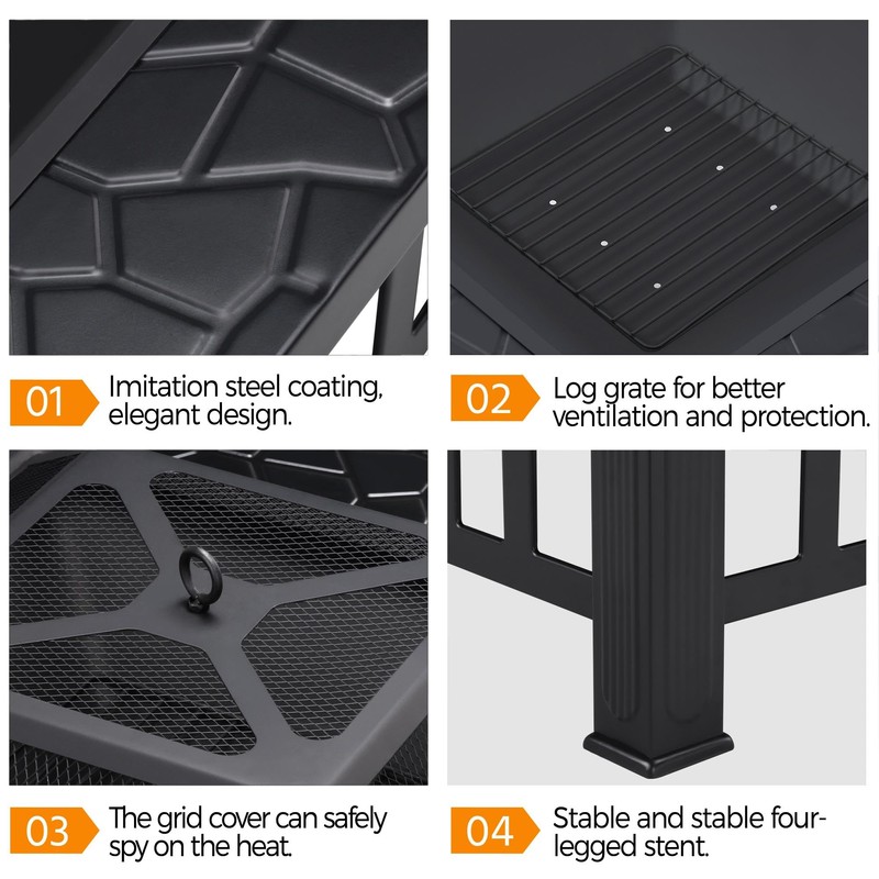Yaheetech Multifunctional Fire Pit Table 32in Square Metal Firepit Stove