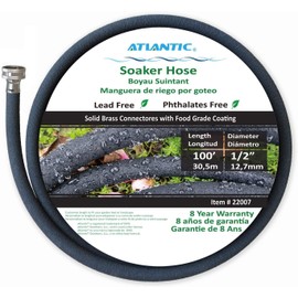 Atlantic Short Soaker Hose 1/2 IN.x 100 FT, Solid Brass Connectors with Food Grade Coating, Keep Your Plants Healthy
