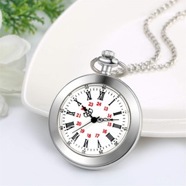 JewelryWe Simple Pocket Watch Necklace Classic Roman Numerals Dial Watch Pendant Necklace with Chain for Men Women,Silver
