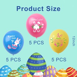 iwiio Happy Easter Balloons - 15Pcs Happy Easter Decorations Balloons, Easter Bunny Egg Balloons for Easter Hunt Games Party Supplies