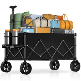 7.8 cu ft Extra Large Wagons Carts Foldable with 360lbs Weight Capacity Heavy Duty Beach Wagon with Big Wheels for Sand All Terrain Collapsible Folding Utility for Camping, Garden, Sports, Shopping