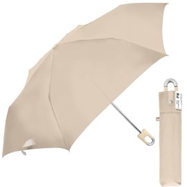 Women's Folding Umbrella, Thin, Compact, Portable, Convenient, Carabiner, Hook, Flat, 21.7 inches (55 cm), Light Beige