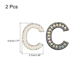 sourcing map Pack of 2 Iron on Decorative Letter C Black White Patch Glitz Alphabet Applique Rhinestone Bead English Letter for DIY Clothing Repair Hats Bags