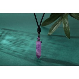XIANNVXI Crystal Necklace Men's Hexagonal Crystal Pendant Chain Polished Gemstones Adjustable Black Leather Rope Reiki Healing Stones Necklace Women's Jewellery, Amethyst Braided Rope