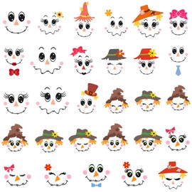 Mirabuy 29 Pcs Fall Scarecrow Face Vinyl Stickers Autumn Sacrecrow Face Decals for Window Refrigerator Wall Door Thanksgiving Decorations
