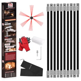 Cleancraft 33 Feet Chimney Sweep Kit, Chimney Cleaning Kit with 10 Flexible Black Chimney Rods, Chimney Brush for Sweeping Fireplace, Rotary Chimney Cleaning System Driven by Drill
