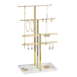 pickpiff Jewelry Stand Organizer Necklace Holder- 14.5" Sturdy Earring and Bracelet Display Hanger, Luxurious Gold, Aesthetic Room Decor