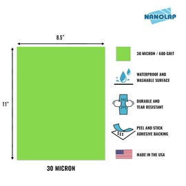 NANOLAP PSA Lapping Film, 3 Pc 30 Micron (600Grit) Adhesive Polishing Paper, 8-1/2” x 11” Microfinishing Fine Sanding Paper, Sanding Film for Scary Sharp Sharpening System, Aluminum Oxide AO