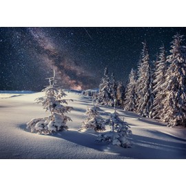 CORFOTO 7x5ft Fabric Winter Snowy Starry Sky Backdrop Milky Way Night Winter Wonderland Background New Year's Eve Holiday Christmas Party Decorations Kids Adults Portraits Photo Booth Studio Props