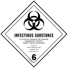ip INFECTIOUS SUBSTANCE, Hazard Class 6 D.O.T. Shipping Labels, 4" x 4" Roll of 500
