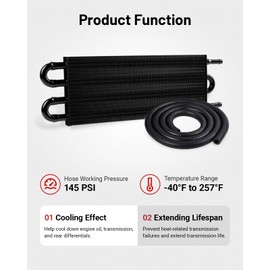 EVIL ENERGY 5/16" Transmission Oil Cooler, 4 Pass Tube and Fin Cooler Kit Universal Aluminium Black…