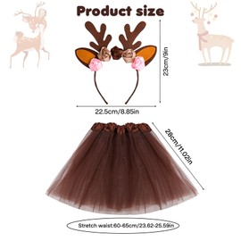 LUYANFX Reindeer Costume Set with Reindeer Headband and Tutu, Animal Costume Children Girls, Antlers Headband Reindeer Costume for Christmas, Carnival, Cosplay Party (B)
