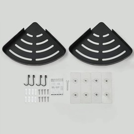 Caddy Care, Corner Shower Shelves, 2 Pack, Large Capacity Bathroom Organizers and Storage, No Drilling Shelves for Bathroom Storage & Home Décor, Towel Bar, 8 Hooks, Black