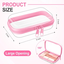 Hoolerry 3 Pcs Clear Hard Zipper Case Plastic Pouch Transparent Hard Case Clear Makeup Bag Portable Travel Organizer Bin for Cosmetics, Building Blocks, Puzzles(Pink,XS)