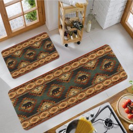 Eikunn Farmhouse Style Bear Kitchen Rugs and Mats Set of 2,Rustic Kitchen Mat for Floor, Non-Slip Washable Kitchen Sink Mats Holiday Kitchen Decor Doormat(17x30Inch)+Runner Rug(17x47 Inch)