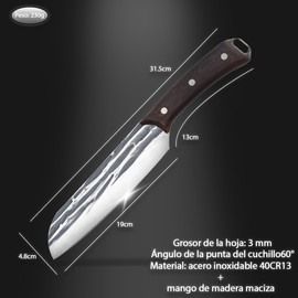 Cuchillo Chef,Cuchillo Nakiri Acero al Carbono martillado Japonés,cuchillo carnicero,Mango ErgonóMico,Cuchillo De Cocina Multiusos Superior Para El Hogar Y El Restaurante