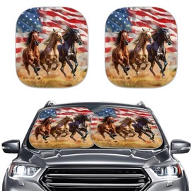 ZPINXIGN Horse Car Shade for Front Windows 2Pcs American Flag Print Car Windshield Sun Shade Foldable Sunshade Automotive Interior Sun Visor Protector Protection
