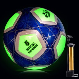Fantecia Leuchtender Fussball, Fluoreszierender Fußball Größe 5, Fussball Leder für Training und Freizeitspiele, Fußball mit Pumpe Perfekt für Jugend und Erwachsene (blau with pumpe)