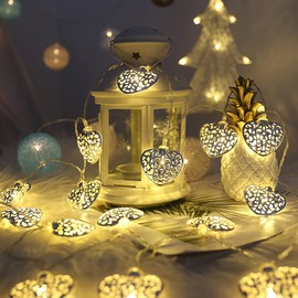 Lichterkette mit 10 oder 20 LEDs in Warmweiß, Anhänger in Form von Holzherzen, Deko für Weihnachten, Hochzeiten und Partys, batteriebetrieben