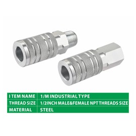 Yolass 1/2”NPT Air Hose Quick Connection Accessory Set,1/2 Inch NPT Threads Size,2Pcs High Flow Air Coupler and 3Pcs Air Plug,Widely used in Professional Workplace,Home,Auto Repair and so on