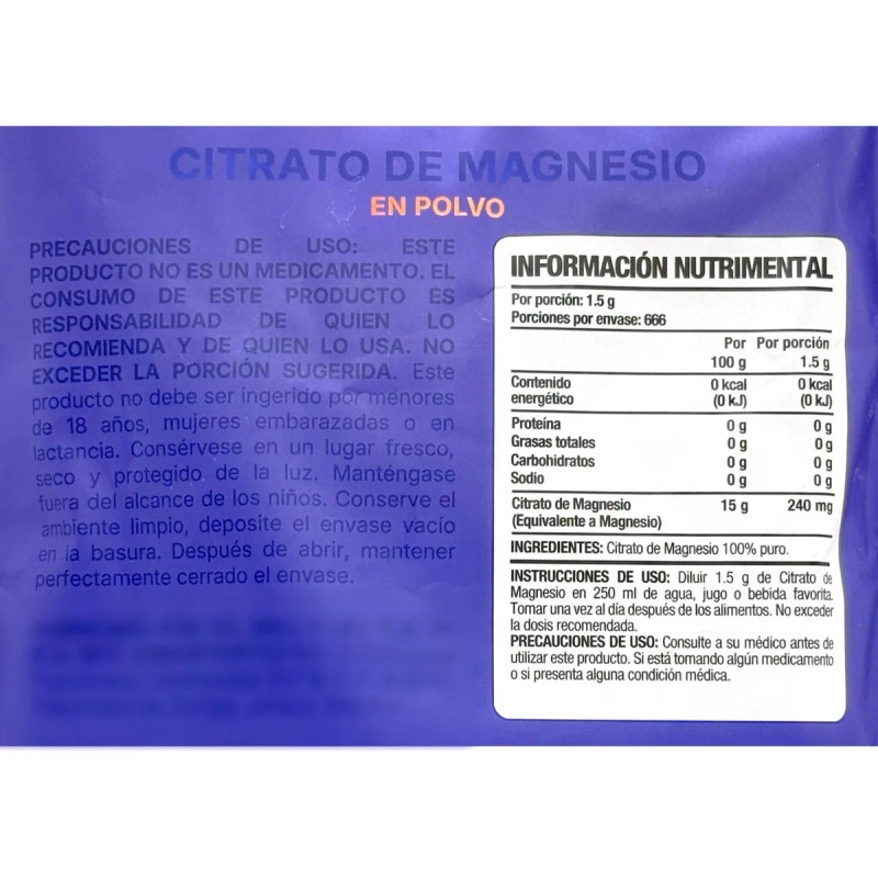 Citrato De Magnesio En Polvo 1 Kg Granalia Sabor N/A