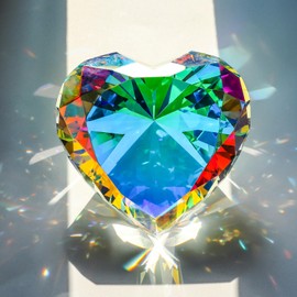 SWTHONY 90mm Crystal Diamond Paperweight Heart Shaped Glass Gems Big Fake Diamonds Paper Weights for Women Desk Wedding Centerpiece AB-Coated