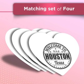 Vinyl Heart Stickers (Set of 4) - BW - Welcome to Houston Texas USA Travel Fun Decals for Laptops,Tablets,Luggage,Scrap Booking,Fridges #40149