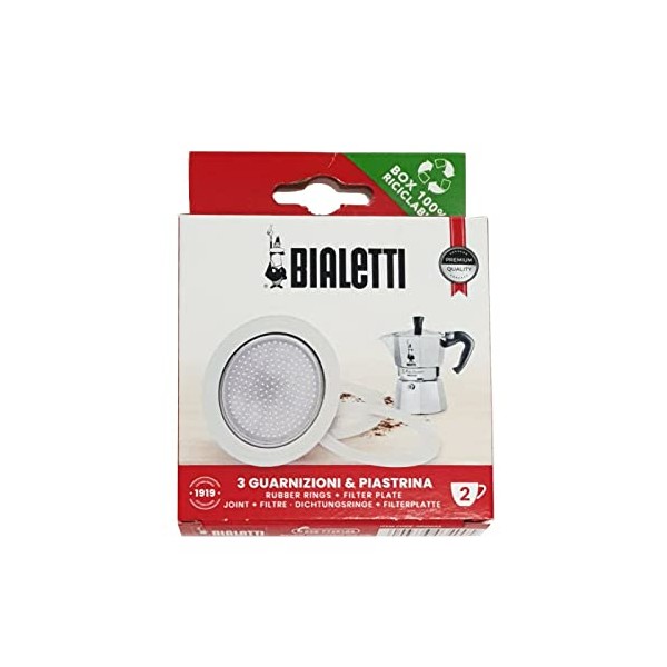 Bialetti Gasket & Filter - Moka/Dama (2 Cup), Aluminio, Color Blanco (0800002)