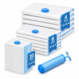30 Pzs Bolsas de Almacenamiento al Vacío Herméticas con Bomba, Varios Tamaños Sacos de Compresión para Ahorrar Espacio Reutilizables e Ideales para Ropa, Viaje, Edredones, Cobertores, Almohadas