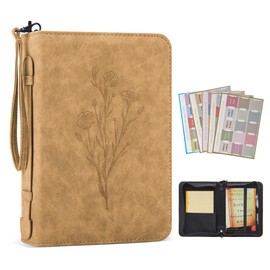 MOSLA PU Leather Bible Covers Case for Men Women Bible Case Large Waterproof Bible Protective with Handle, Bible Carrier Tote Bags with Christian Bible Accessories Gifts (Brown 14#, M)