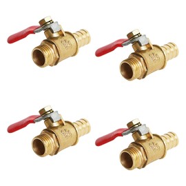 Ohamtes 4Pcs Ordinary Brass Ball Valve G 1/4" Male Thread x 10mm Pagoda Head Valve, 2 Point Male Thread and Pagoda Head 10mm Copper Ball Valve, Used for Fluid Control of Water, Oil, Various Solvents,