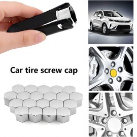PAITOK Wheel Nut Cap,20 Pieces Universal Chrome Plastic Wheel Bolt Nut Covers Tire Nut Covers with Removal Tool Set for Cars (Silver,21mm)