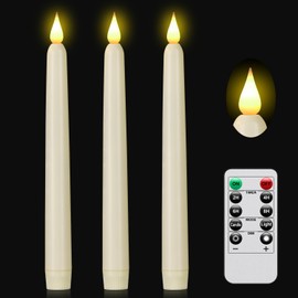 Flameless Taper Candle with Remote Control, 3pack Plastic LED Candles, Flickering Candles Battery Operated, 9.6''Classic Tall Candles for Wedding, Party,Christmas,Home Decor （Ivory